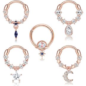 Florideco 16G حلقات الحاجز المتدلية للنساء تشيكوسلوفاكيا الحاجز الأنف خواتم استرخى الحاجز المجوهرات الأزرق كوكب القمر ستار الحاجز الفرس حلقة تتدلى روك Daith أقراط الغضروف اللولب ثقب المجوهرات in Kuwait