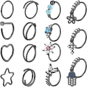 ZELORES 15Pcs 20G Nose Rings Hoops for Women Evil Eye Flower Cross CZ Dangle Nose Rings Stainless Steel Double Hoop Nose Rings Set Nose Piercing Jewelry in Saudi Arabia