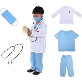 Leadtex- زي الطبيب التظاهري للأطفال، قم بلبس ملابس الطبيب التي تلعب الأدوار مع الجزء العلوي والسراويل والقناع والمعطف والسماعات الطبية. in Kuwait