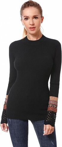 AmélieBoutik Women Crew Neck Long Sleeve Fair Isle Eyelet Cuff Pullover Sweater in Kuwait