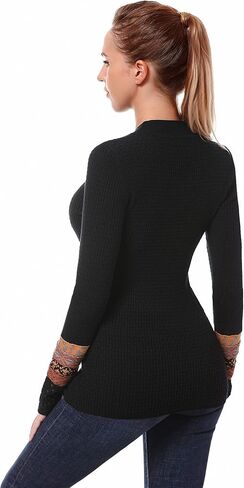 AmélieBoutik Women Crew Neck Long Sleeve Fair Isle Eyelet Cuff Pullover Sweater in Kuwait