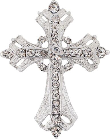 Alilang فضي لهجة الصليب الديني بروش تألق الزبرجد الأزرق أو أحجار الراين الكريستال واضحة in Saudi Arabia
