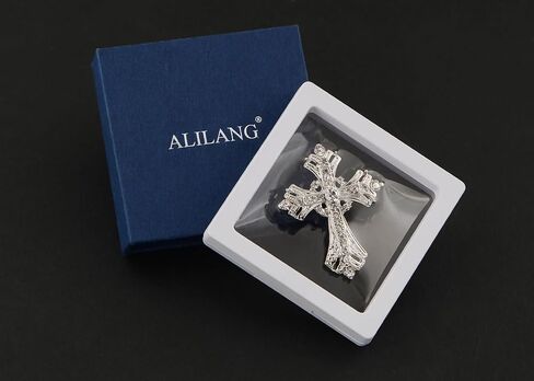 Alilang فضي لهجة الصليب الديني بروش تألق الزبرجد الأزرق أو أحجار الراين الكريستال واضحة in Saudi Arabia