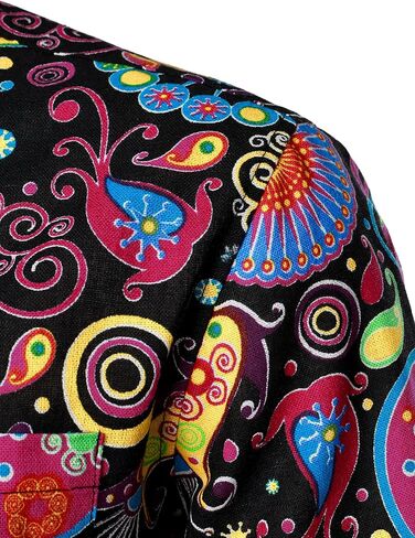 PARKLEES Men's Cotton Linen Vintage Pattern Printed Old Style Shirt Casual Short Sleeve Button Down Retro Shirts in Saudi Arabia