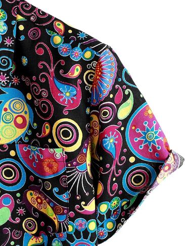 PARKLEES Men's Cotton Linen Vintage Pattern Printed Old Style Shirt Casual Short Sleeve Button Down Retro Shirts in Saudi Arabia