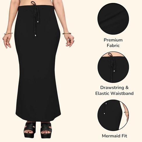 Smizzy Lycra Adjustable Indian Saree Shapewear for Women Petticoat Smooth Curve Peticote Innerwear for Ladies,BLACK (2XL) in Kuwait