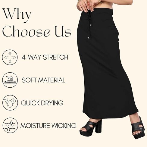 Smizzy Lycra Adjustable Indian Saree Shapewear for Women Petticoat Smooth Curve Peticote Innerwear for Ladies,BLACK (2XL) in Kuwait