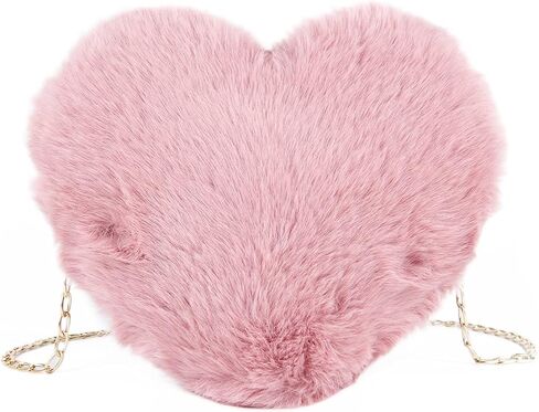SUKUTU Faux Fur Purse Women's Heart Shaped Evening Handbags Small Cute Phone Crossbody Bag Clutches for Girls in Kuwait