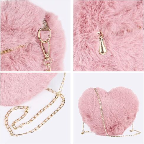 SUKUTU Faux Fur Purse Women's Heart Shaped Evening Handbags Small Cute Phone Crossbody Bag Clutches for Girls in Kuwait