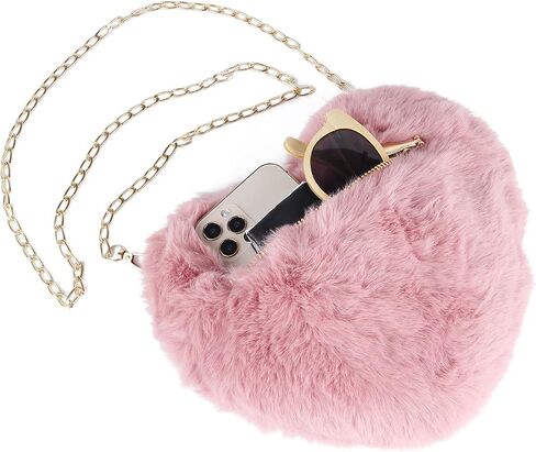 SUKUTU Faux Fur Purse Women's Heart Shaped Evening Handbags Small Cute Phone Crossbody Bag Clutches for Girls in Kuwait