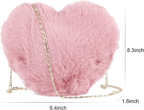 SUKUTU Faux Fur Purse Women's Heart Shaped Evening Handbags Small Cute Phone Crossbody Bag Clutches for Girls in Kuwait