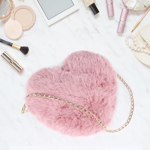 SUKUTU Faux Fur Purse Women's Heart Shaped Evening Handbags Small Cute Phone Crossbody Bag Clutches for Girls in Kuwait