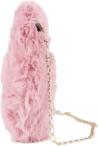 SUKUTU Faux Fur Purse Women's Heart Shaped Evening Handbags Small Cute Phone Crossbody Bag Clutches for Girls in Kuwait