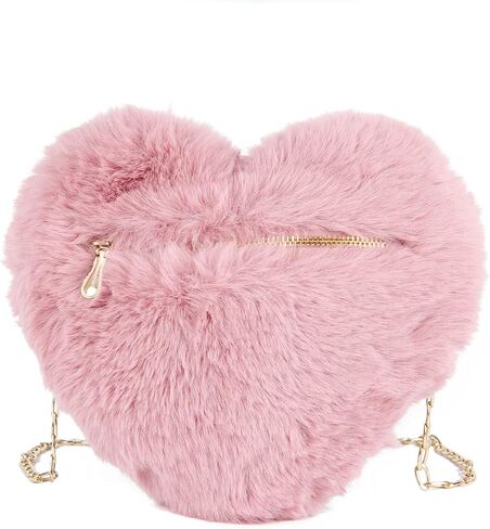 SUKUTU Faux Fur Purse Women's Heart Shaped Evening Handbags Small Cute Phone Crossbody Bag Clutches for Girls in Kuwait