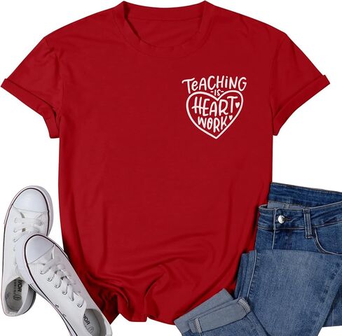 Teacher Valentine Day Shirt Teaching is Heart Work Letter Print T-Shirt Love Heart Short Sleeve Tee Tops in Kuwait