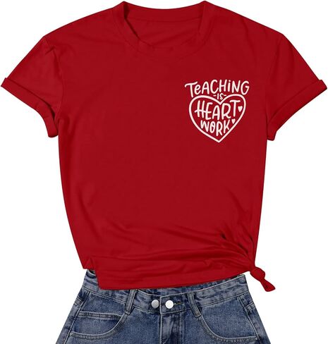 Teacher Valentine Day Shirt Teaching is Heart Work Letter Print T-Shirt Love Heart Short Sleeve Tee Tops in Kuwait