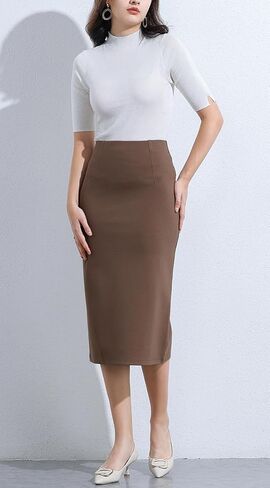 Women’s Classic Below Knee Pencil Skirt Stretch Line Midi Skirt of Business Casual Outfits in Saudi Arabia