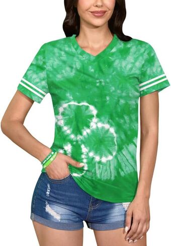 تي شيرت صيفي بأكمام قصيرة ورقبة على شكل حرف V للسيدات من Spadehill St Patricks Day in Kuwait