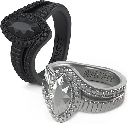 Rinfit Silicone Rings for Women - Promise Silicone Ring Women - Rubber Wedding Rings - Marquise & Pear Silicone Wedding Bands Women - Patented Design in Saudi Arabia