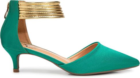 Trary Women's Ankle Strap Kitten Heels للنساء، كعب أخضر، كعب أحمر، كعب أرجواني، كعب أسود، كعب مغلق عند الأصابع للنساء، مع حذاء ستيليتو وحزام ذهبي in Kuwait