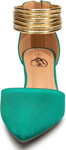 Trary Women's Ankle Strap Kitten Heels للنساء، كعب أخضر، كعب أحمر، كعب أرجواني، كعب أسود، كعب مغلق عند الأصابع للنساء، مع حذاء ستيليتو وحزام ذهبي in Kuwait