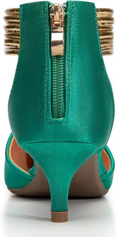 Trary Women's Ankle Strap Kitten Heels للنساء، كعب أخضر، كعب أحمر، كعب أرجواني، كعب أسود، كعب مغلق عند الأصابع للنساء، مع حذاء ستيليتو وحزام ذهبي in Kuwait