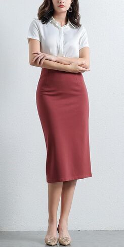 Women’s Classic Below Knee Pencil Skirt Stretch Line Midi Skirt of Business Casual Outfits in Saudi Arabia