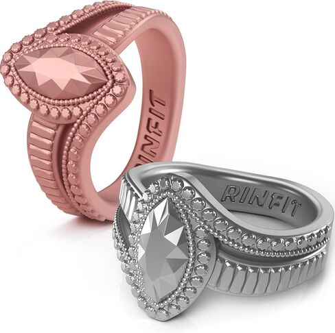 Rinfit Silicone Rings for Women - Promise Silicone Ring Women - Rubber Wedding Rings - Marquise & Pear Silicone Wedding Bands Women - Patented Design in Saudi Arabia