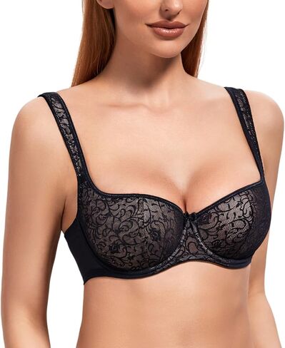 حمالة صدر نسائية من DotVol بمقاس كبير وأشرطة واسعة من الدانتيل Demi Underwire مبطنة بشكل خفيف in Kuwait