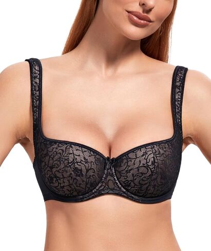 حمالة صدر نسائية من DotVol بمقاس كبير وأشرطة واسعة من الدانتيل Demi Underwire مبطنة بشكل خفيف in Kuwait