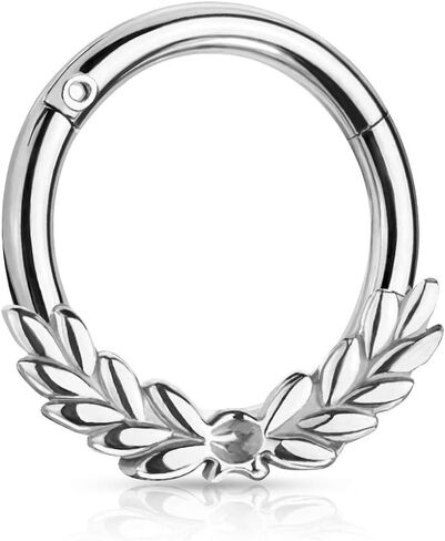 Pierced Owl - 16GA Stainless Steel Laurel Leaves Front Septum Cartilage Helix Daith Hinged Segment Clicker Ring in Kuwait