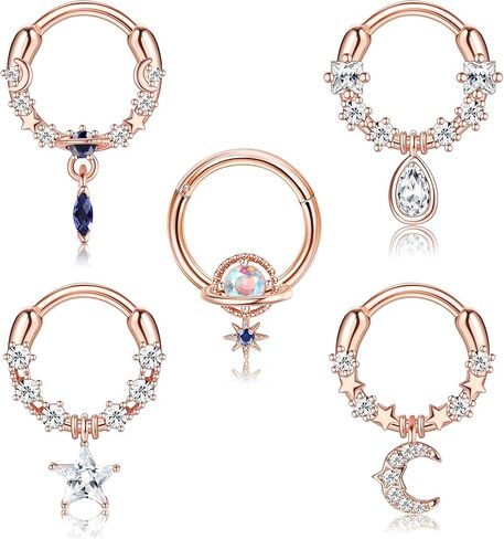 Florideco 16G حلقات الحاجز المتدلية للنساء تشيكوسلوفاكيا الحاجز الأنف خواتم استرخى الحاجز المجوهرات الأزرق كوكب القمر ستار الحاجز الفرس حلقة تتدلى روك Daith أقراط الغضروف اللولب ثقب المجوهرات in Kuwait