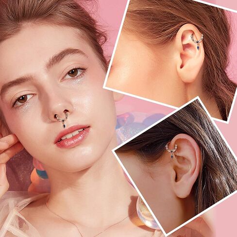 Florideco 16G حلقات الحاجز المتدلية للنساء تشيكوسلوفاكيا الحاجز الأنف خواتم استرخى الحاجز المجوهرات الأزرق كوكب القمر ستار الحاجز الفرس حلقة تتدلى روك Daith أقراط الغضروف اللولب ثقب المجوهرات in Kuwait