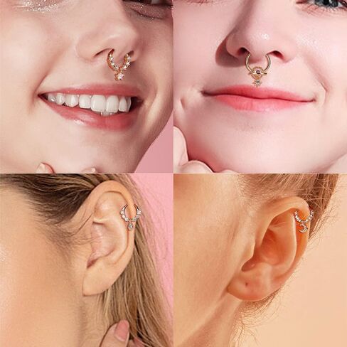 Florideco 16G حلقات الحاجز المتدلية للنساء تشيكوسلوفاكيا الحاجز الأنف خواتم استرخى الحاجز المجوهرات الأزرق كوكب القمر ستار الحاجز الفرس حلقة تتدلى روك Daith أقراط الغضروف اللولب ثقب المجوهرات in Kuwait