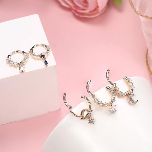 Florideco 16G حلقات الحاجز المتدلية للنساء تشيكوسلوفاكيا الحاجز الأنف خواتم استرخى الحاجز المجوهرات الأزرق كوكب القمر ستار الحاجز الفرس حلقة تتدلى روك Daith أقراط الغضروف اللولب ثقب المجوهرات in Kuwait