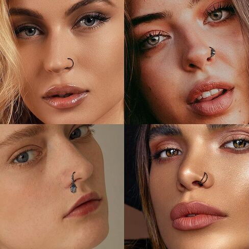 ZELORES 15Pcs 20G Nose Rings Hoops for Women Evil Eye Flower Cross CZ Dangle Nose Rings Stainless Steel Double Hoop Nose Rings Set Nose Piercing Jewelry in Saudi Arabia