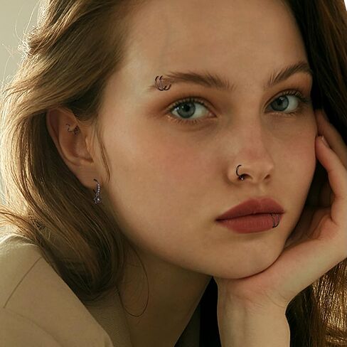ZELORES 15Pcs 20G Nose Rings Hoops for Women Evil Eye Flower Cross CZ Dangle Nose Rings Stainless Steel Double Hoop Nose Rings Set Nose Piercing Jewelry in Saudi Arabia