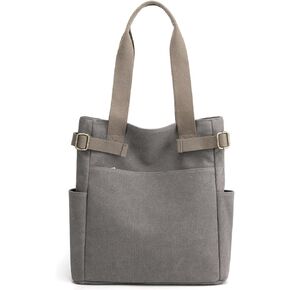 BesyPro Women Canvas Tote Bag,Multi-Pocket Large Shoulder Bag Casual Handbag with Zipper for Work Daily Use