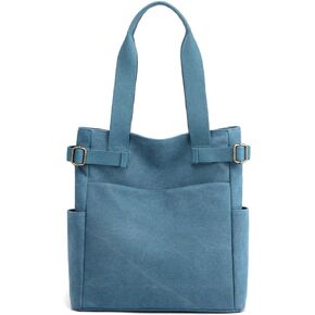 BesyPro Women Canvas Tote Bag,Multi-Pocket Large Shoulder Bag Casual Handbag with Zipper for Work Daily Use
