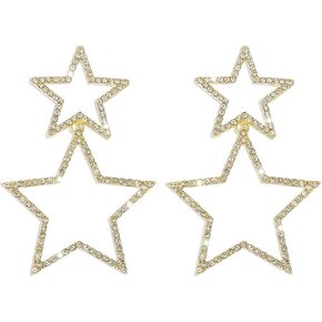 QzxEqz Rhinestone Big Star Dangle Earrings Lightweight Crystal Earrings Double Star Drop Earrings for Women Girls