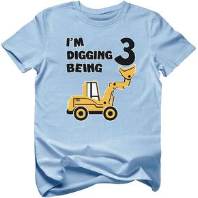 Tstars Digging Being 3 Construction Shirt Toddler Boy 3rd Birthday Tee | Soft cotton digger truck tee for turning three; great for 3rd birthday, construction party, excavator theme in Kuwait