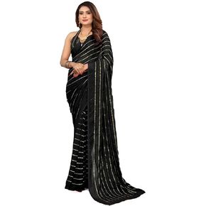 Georgette Saree for Women's Embroidery Siquince Lehriya saree Indian sarees Party Wear sari with Blouse Piece Gop.Siq