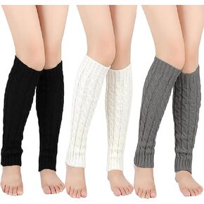 3 أزواج من MUYDZ لتدفئة الساق للنساء، تدفئة الكاحل مع نسيج من الصوف المضلع للارتداء اليومي، حفلة الثمانينيات والتسعينيات (أسود، أبيض، رمادي) in Kuwait