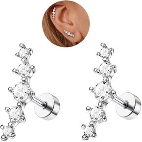 ZZHDCC 1 زوج 16G الغضروف القرط اللولب الفولاذ المقاوم للصدأ أقراط للنساء مطلية بالذهب تشيكوسلوفاكيا أقراط مسطحة الظهر الأذن محارة الغضروف ثقب المجوهرات in Kuwait