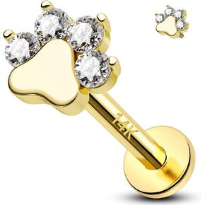 Melighting 14K الصلبة الذهب مخلب الكلب الغضروف القرط داخليا مترابطة 16G الذهب اللولب ثقب المجوهرات واضح تشيكوسلوفاكيا الذهب اللولب القرط للنساء 8mm الذهب شقة عودة القرط in Kuwait