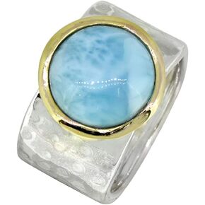 YoTreasure 13 MM Larimar Wide Band Hammered Ring .925 Sterling Silver Brass in Saudi Arabia