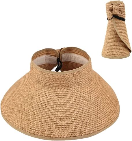 Women Sun Visor Straw Hat for Women, Summer Wide Brim Cap Foldable Hat for Beach Travel (Khaki), Khaki, One size in Saudi Arabia