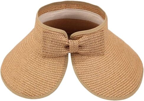 Women Sun Visor Straw Hat for Women, Summer Wide Brim Cap Foldable Hat for Beach Travel (Khaki), Khaki, One size in Saudi Arabia