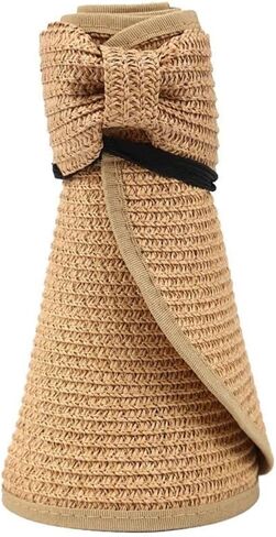 Women Sun Visor Straw Hat for Women, Summer Wide Brim Cap Foldable Hat for Beach Travel (Khaki), Khaki, One size in Saudi Arabia