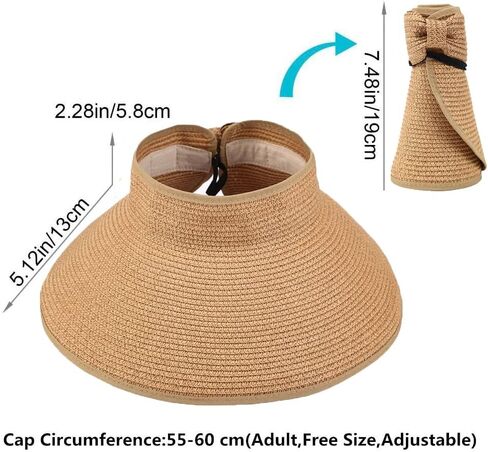 Women Sun Visor Straw Hat for Women, Summer Wide Brim Cap Foldable Hat for Beach Travel (Khaki), Khaki, One size in Saudi Arabia